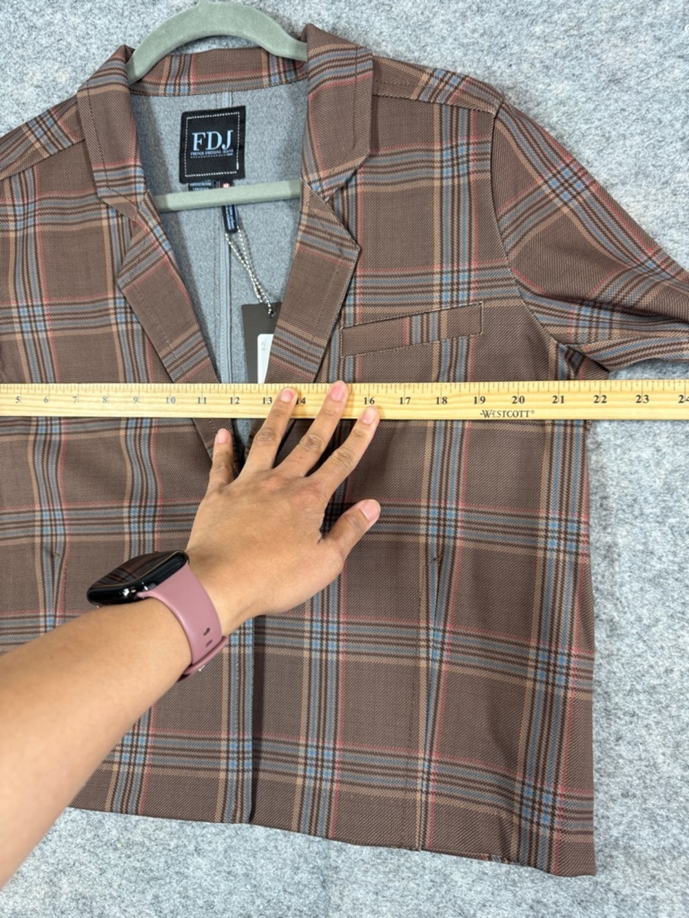 FDJ Brown Plaid Cropped Boxy Blazer Size 6 Tailored Preppy Chic Jacket Academia - Picture 7 of 13